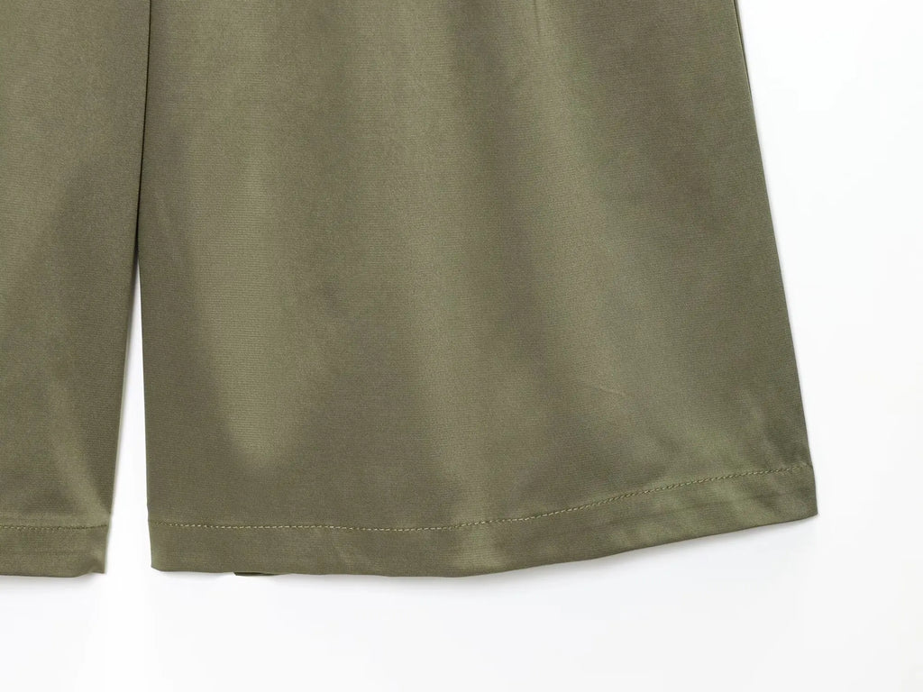 HH Women Summer Solid 2-Piece Set Button Pocket Decoration Short Sleeve Lapel Shirts+High Waist Pleated Zipper Casual Shorts