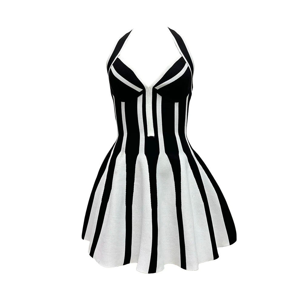 2025 New Sexy Halter Bandage Dress Women Patchwork Sleeveless Clothes Club Party Mini Dresses