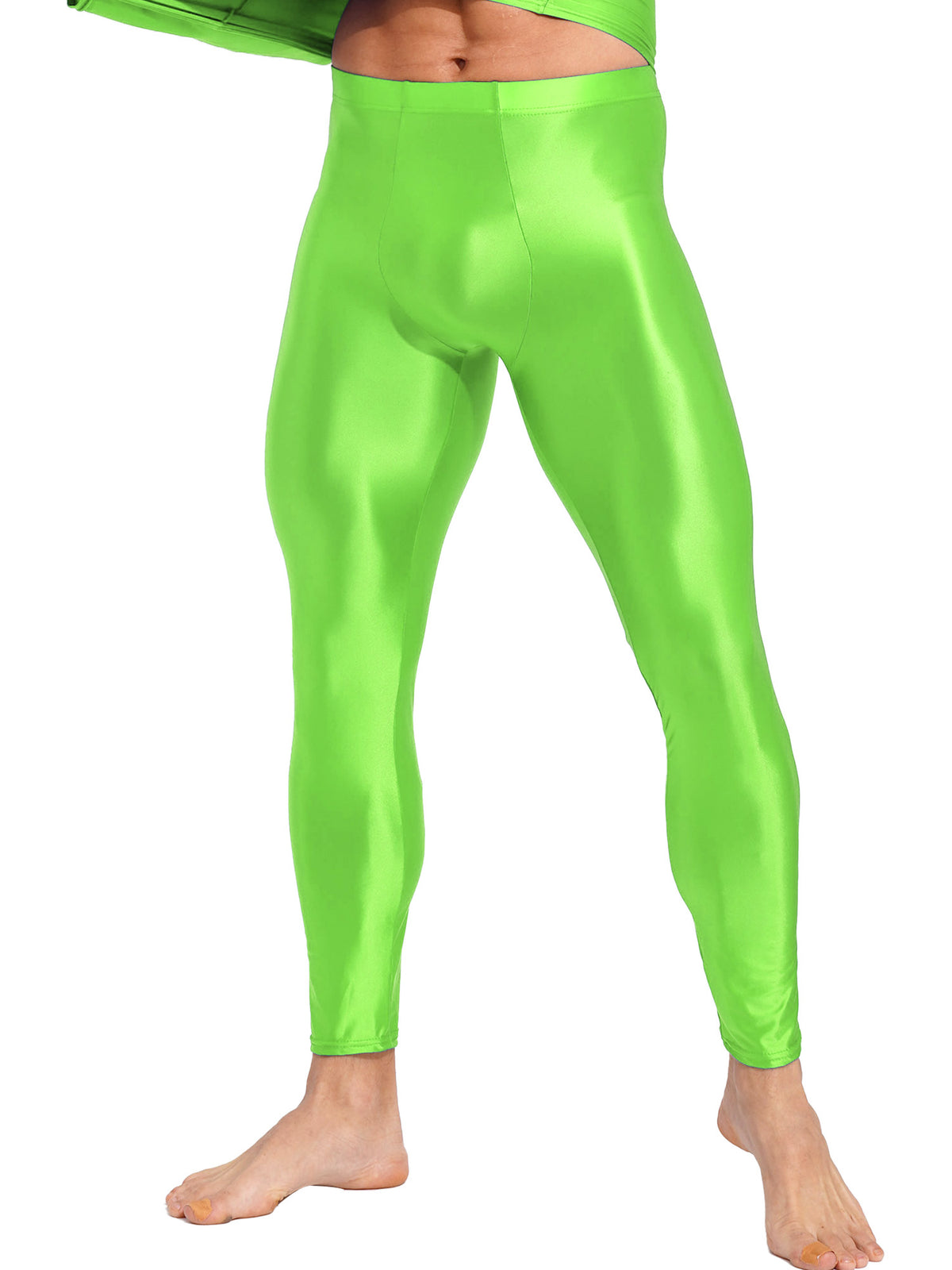Men Elastic Waistband Skinny Shiny Yoga Tights Pants Solid Color Leggings Exercise Running Gym Fitness Training Sportswear
