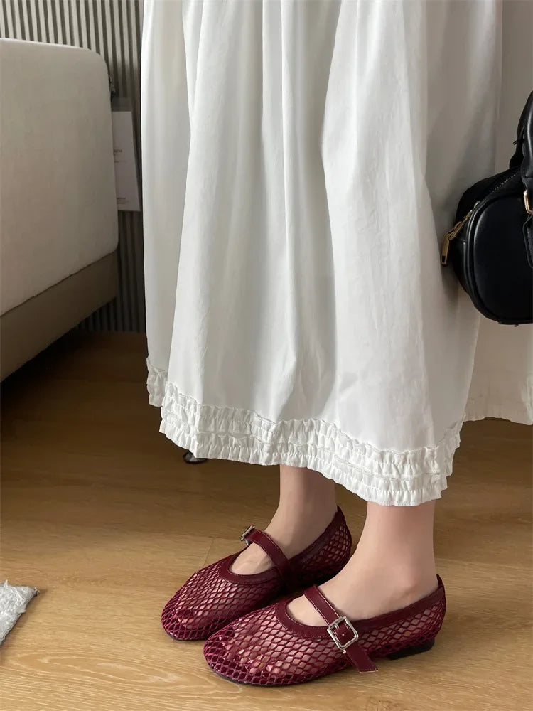 Eilyken Summer Women Cosy Mesh Flat Heels Shoes Round Toe Buckle Strap Casual Ladies Sandals Zapatos De Mujer