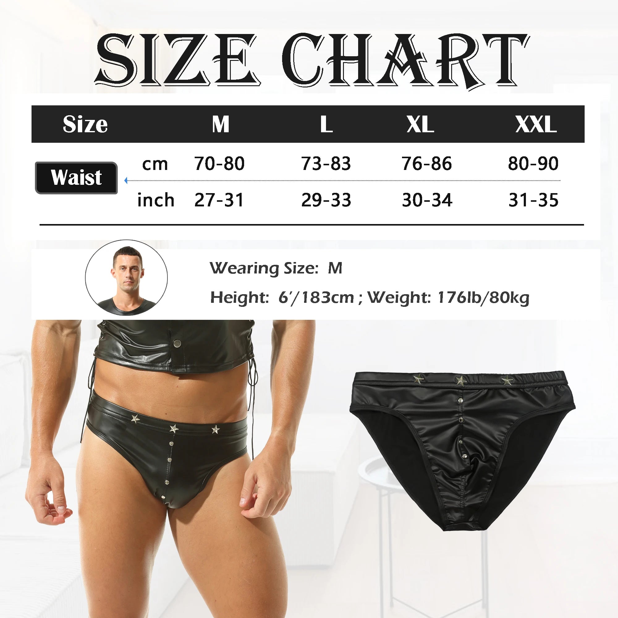 Men's Black Faux Leather Tank Tops With Low Rise Briefs Sexy Side Lace-up Button Nightclub Dance Costumes Mini Vest T-shirts Set