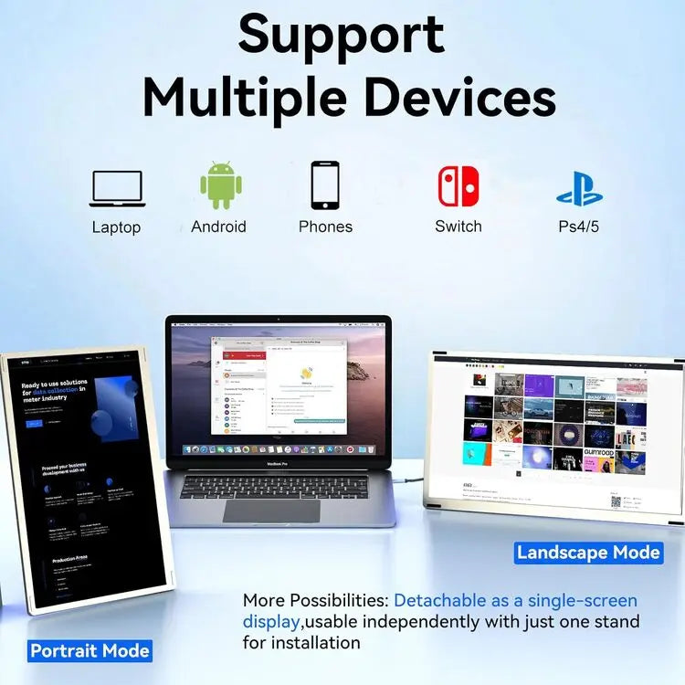 2025 OEM Portable DIY Laptop Monitor 15.6 Inch 1080P 360° Rotation Plug Play Detachable Triple Monitor Extender