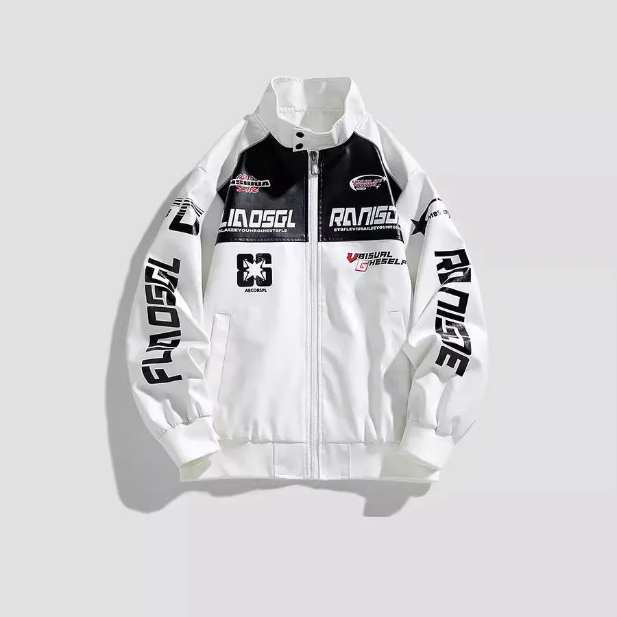 Autumn Men Bomber Jacket New Stand Collar Motorcycle Punk Male Coat Letter Printed Zipper Long Sleeve Man Leather Outerwear