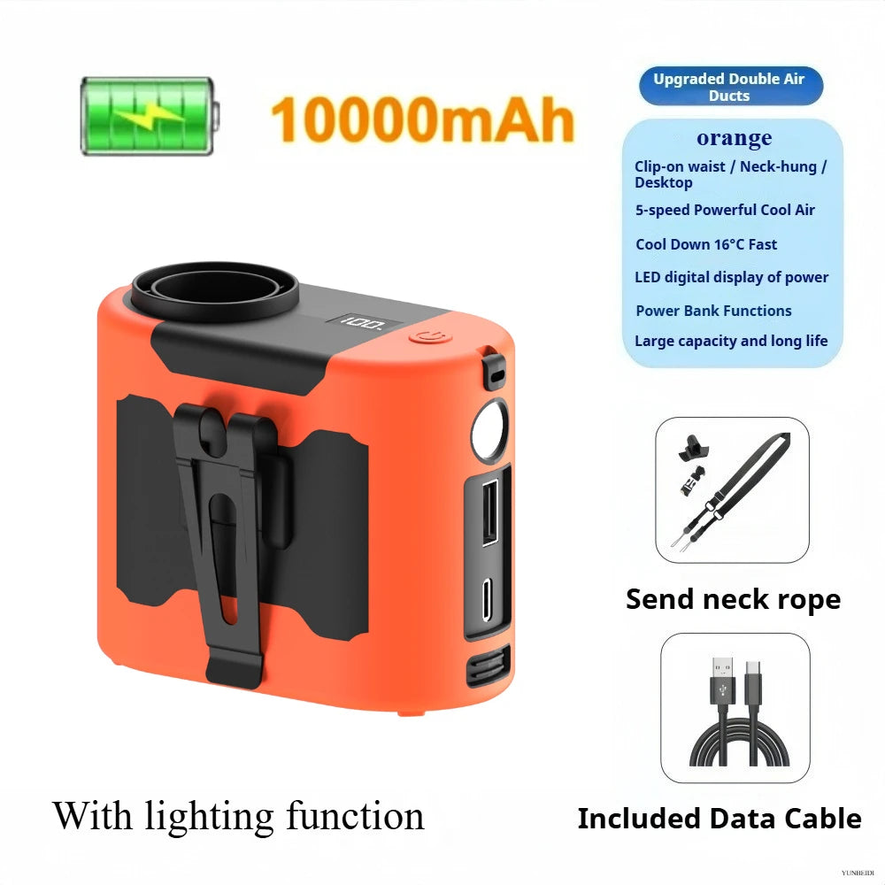 Portable Waist Clip Fan Mini USB Charging Hanging Fan with LED Flashlight Outdoor Single/dual Air Outlet Fan 20000/10000Mah F6/7