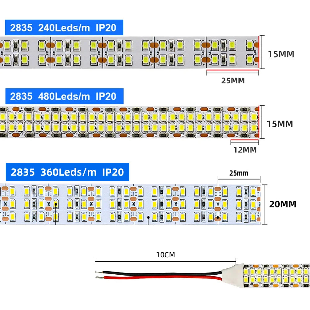 5m Double Row Led Strip light 2835 360Led 480Led 240Led 12V/24V High Bright Flexible Led Lamp IP67 Waterproof 3000K/4000K/6000K