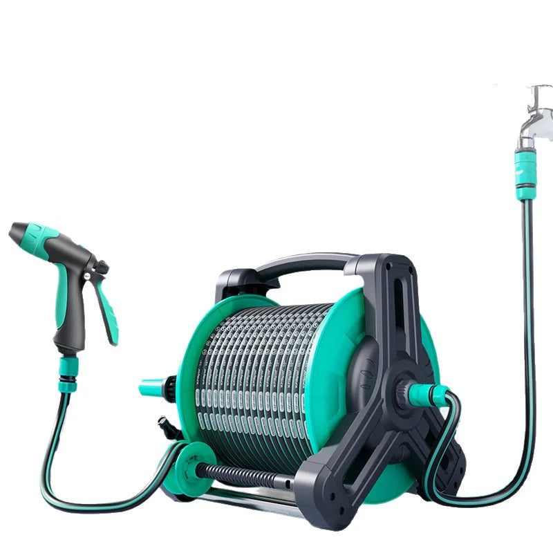 High Quality Mint Blue 20m 30m 40m Portable Plastic Water Hose Reel Garden Hose Reel Cart With Water Gun