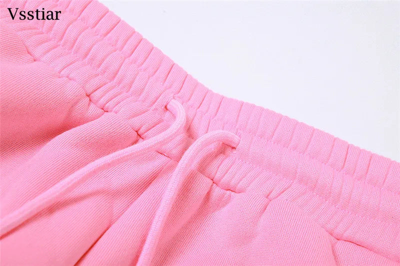 Vsstiar Women Three Piece Set Long Sleeve Hooded Crop Top Irregulary Tanks Pockets Pants Casual Tracksuit Fashion Female Clothes