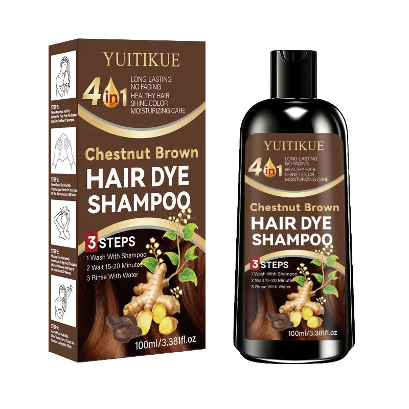 100ml 4 in 1 Ginger Hair Dye Shampoo Chestnut Brown Long Lasting Natural Hair Color Shampoo Moisturizing Coloring Hair Care