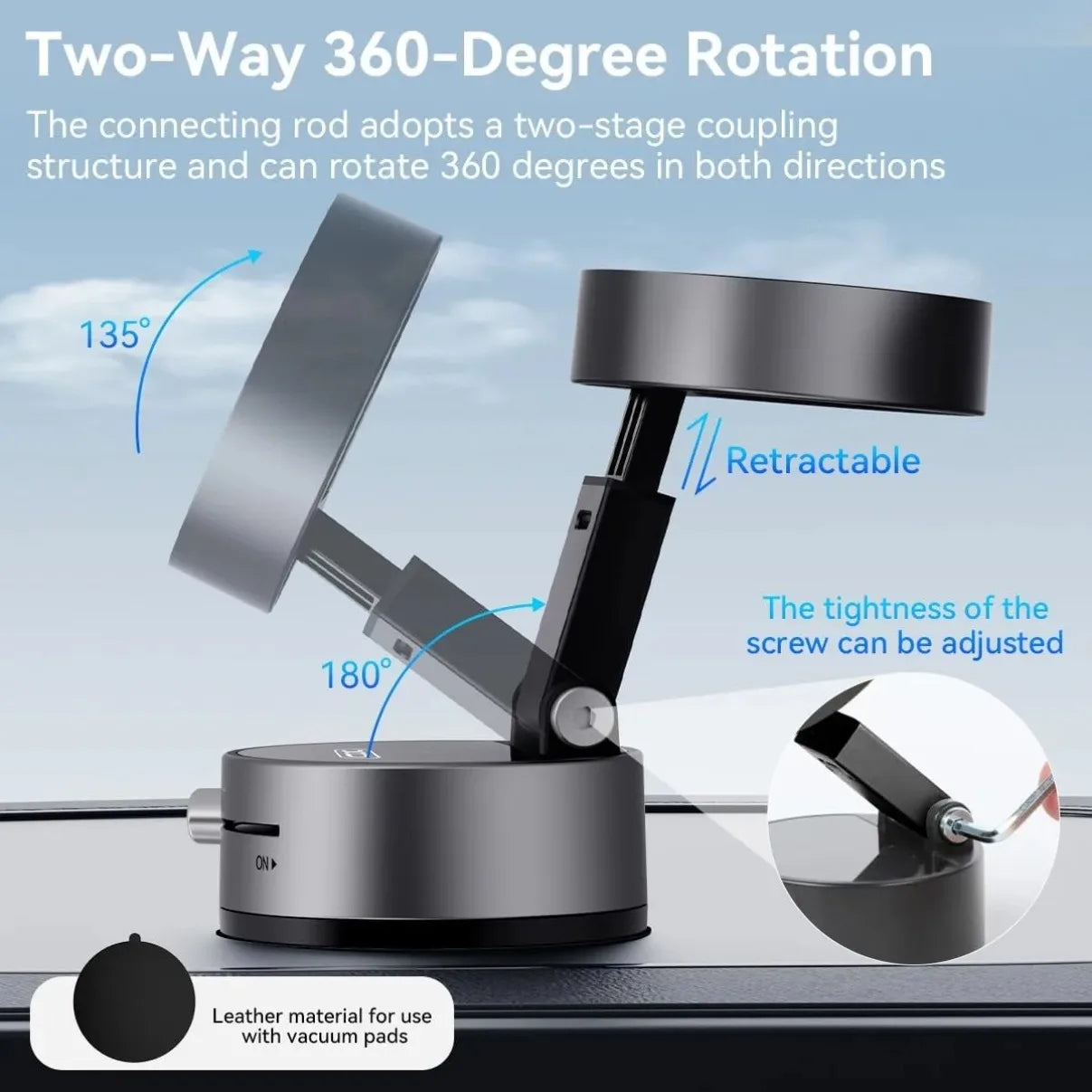 Car/Mirror/Gym Vacuum Suction Fold Magnetic Phone Holder 360 Rotation Suction Cup Car Phone Stand Mount For Magsafe iPhone 16~12