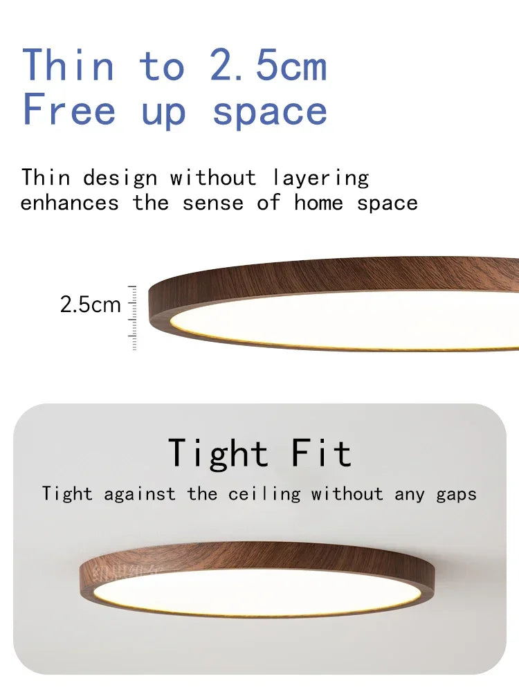 Modern Wood Grain LED Ceiling Light Ultra-Thin Walnut Wood Ceiling Lamp Bedroom Bathroom Living Room Kitchen Home Decor Lighting