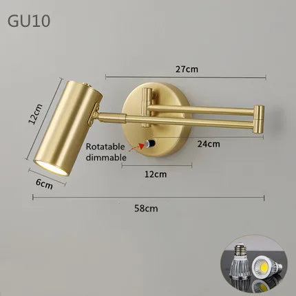 Led Dimmable Wall Lamp Bedroom Bedside Reading Light Folding Telescopic Switch Modern Creative Study Rocker Wall Light Fixture