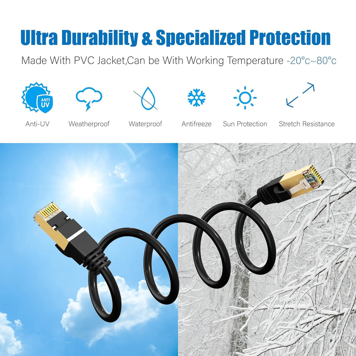 CAT 8 Ethernet Cable High Speed 0.3-30M 40Gbps 2000MHz Network Lan Cord RJ45 Shielded Indoor for Router PC PS5 Modem Xbox