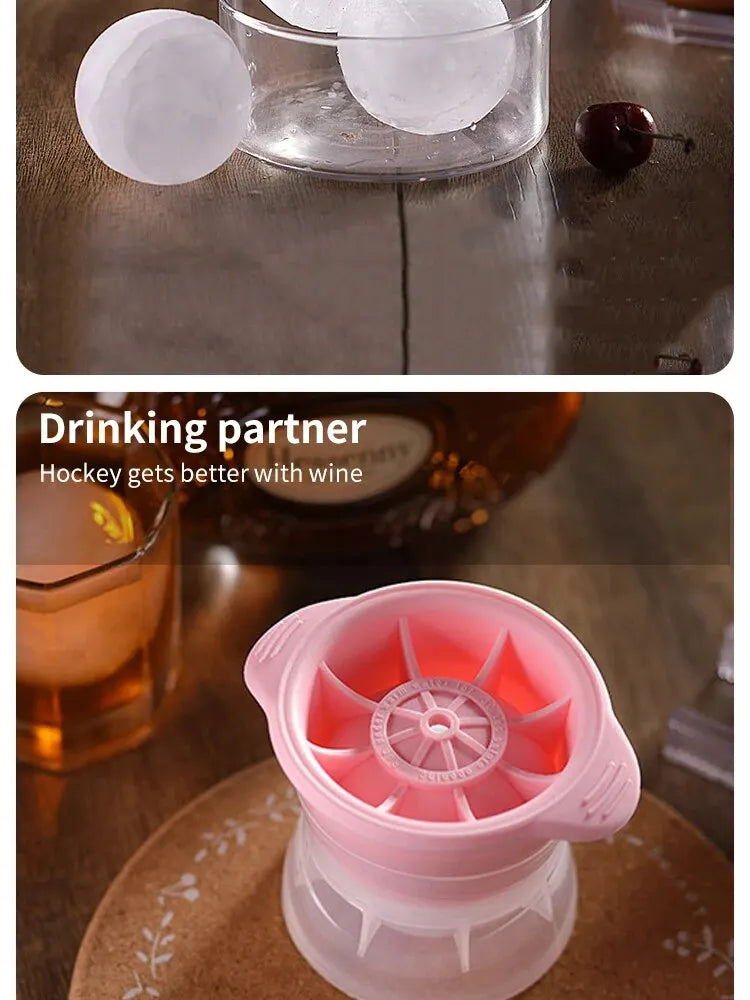 2pcs Bar Whiskey Round Ice Cube Maker Silicone Large Ball Shape Spherical Ice Cube Mould Machine Quick Freezer Kitchen Gadgets