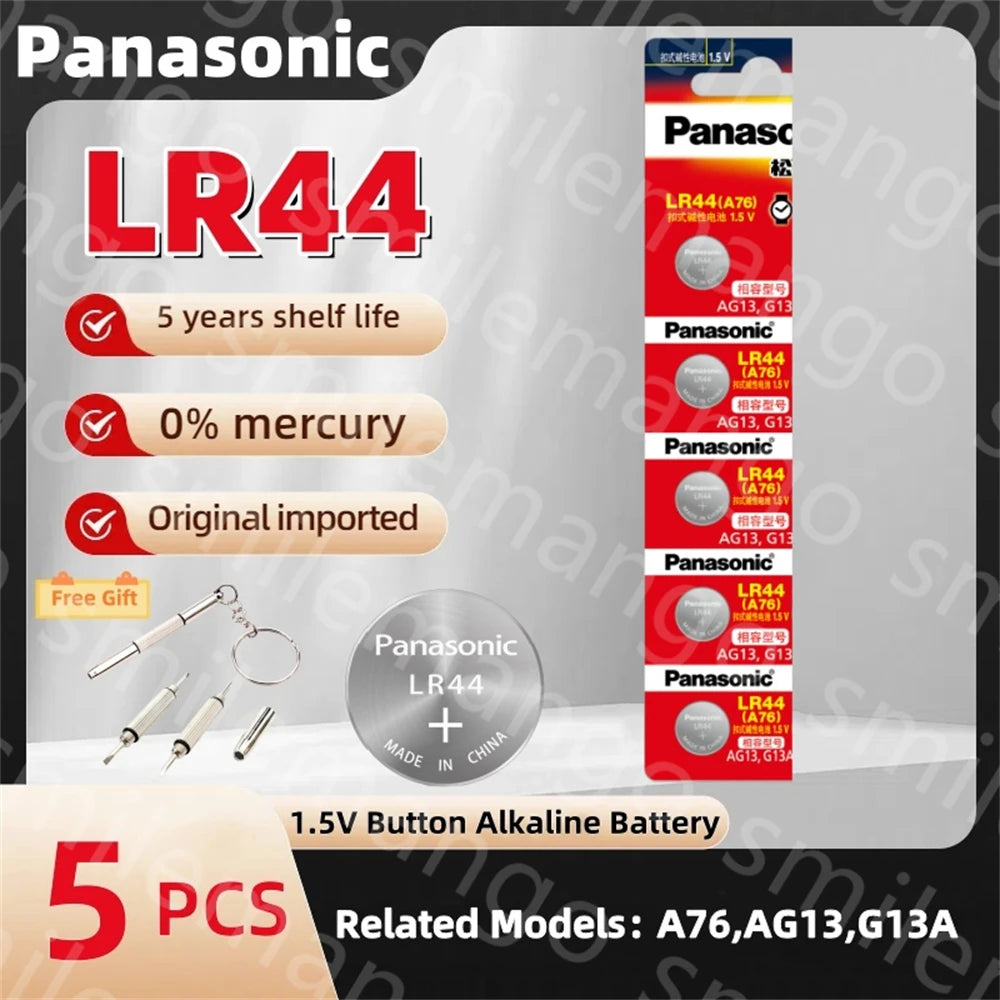 Original Panasonic 1.5V LR44 AG13 175mAh Button Cell Battery 357 SR44 LR1154 Button Batteries For Watch Calculator Coin Cell Toy