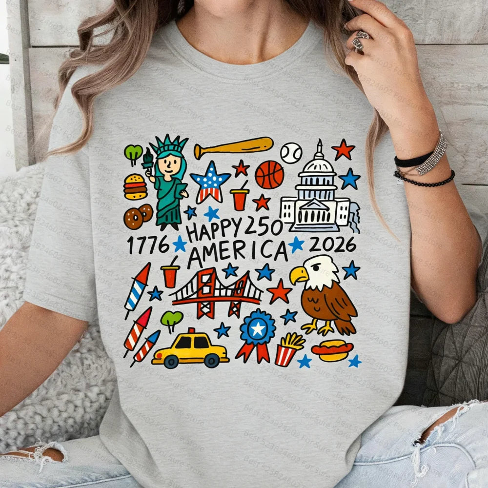 Happy 250 America T-shirt 250 Years Celebration Shirt 1776-2026 USA 250th Anniversary Outfit America 2026 Tee Doodle Patriotic
