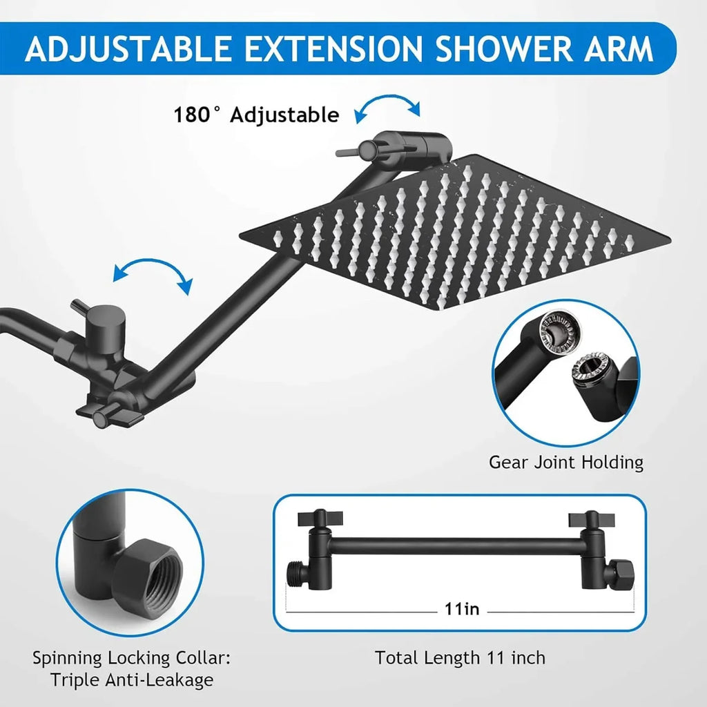 Stainless Steel 8/10 Inch Overhead Showerhead 5 Modes With Extension Arm Multi-function Hand Shower Wall Mounted Showerhead Set