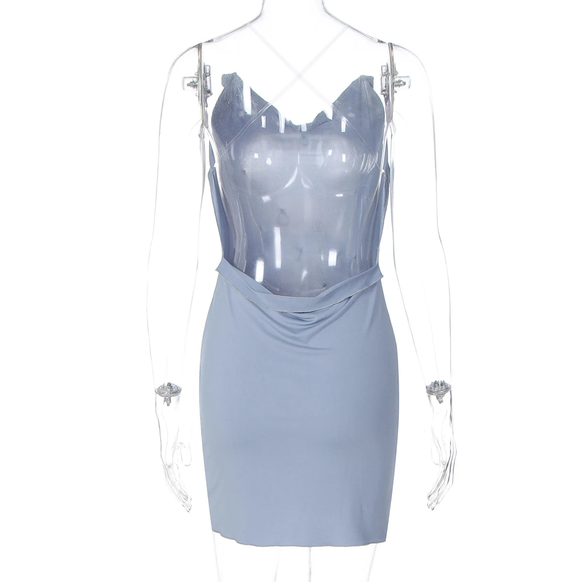 Dulzura Summer Fashion Sexy Backless Water Droplets Diamond Decorate Slim Suspender Mini Dress Evening Party Club Street Clothes