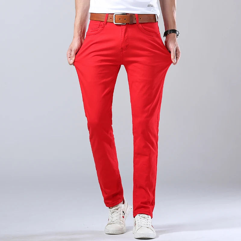 Men's Classic Denim Pants 2022 New Fashion Casual Straight Stretch Slim Fit Jeans High Quality Cotton Colorful Brand Pants