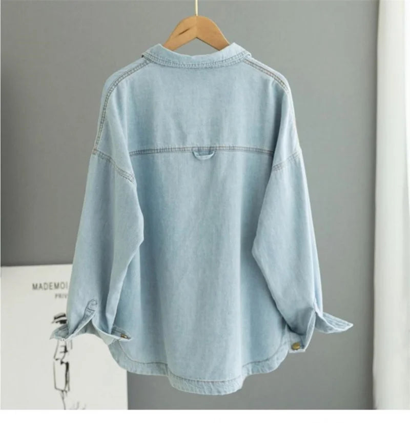 Women's Shirt Spring Autumn Korean Denim Shirt Jacket 2024 New Women Long Sleeved Loose Ladies Jeans Blouse Tops Lady