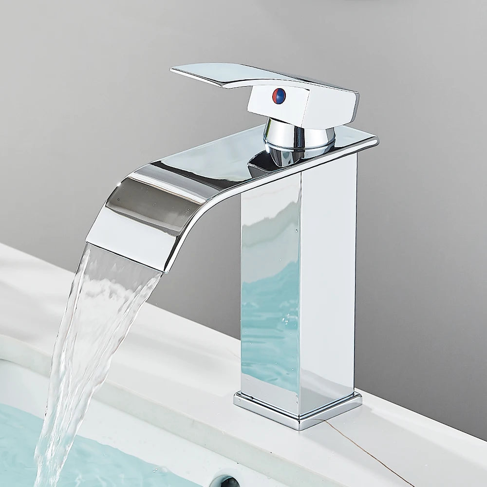 Stainless Steel Waterfall Basin Faucet Kitchen Faucet Sink Mixer Hot Cold Water Basin Crane Tap For Bathroom Wash Mixer Tap Mat