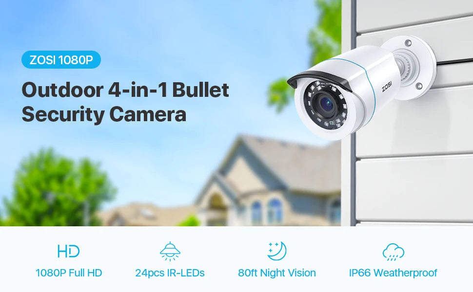 ZOSI 2MP CCTV Security Camera 1080P HD  4-in-1 AHD TVI CVI CVBS Weatherproof Home Video Surveillance Camera for DVR System