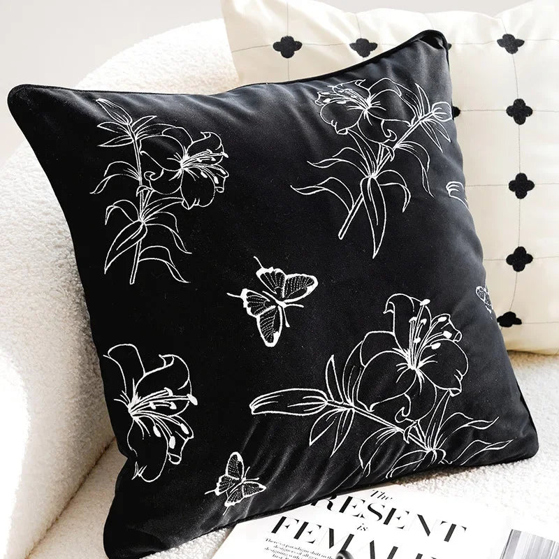 45x45/30x50cm Black White Embroidered Pillow Cover Decorative Cushions Pillow Covers Decorative Modern Light Luxury Sofa Decor