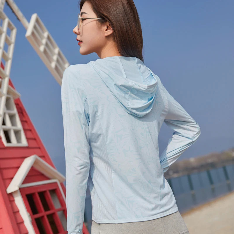 UPF45 UV Sun Protection Clothing Women's Zip Up thin Hoodie Long Sleeve Seatshirt Light Outdoor Fishing Running Hiking Jacket
