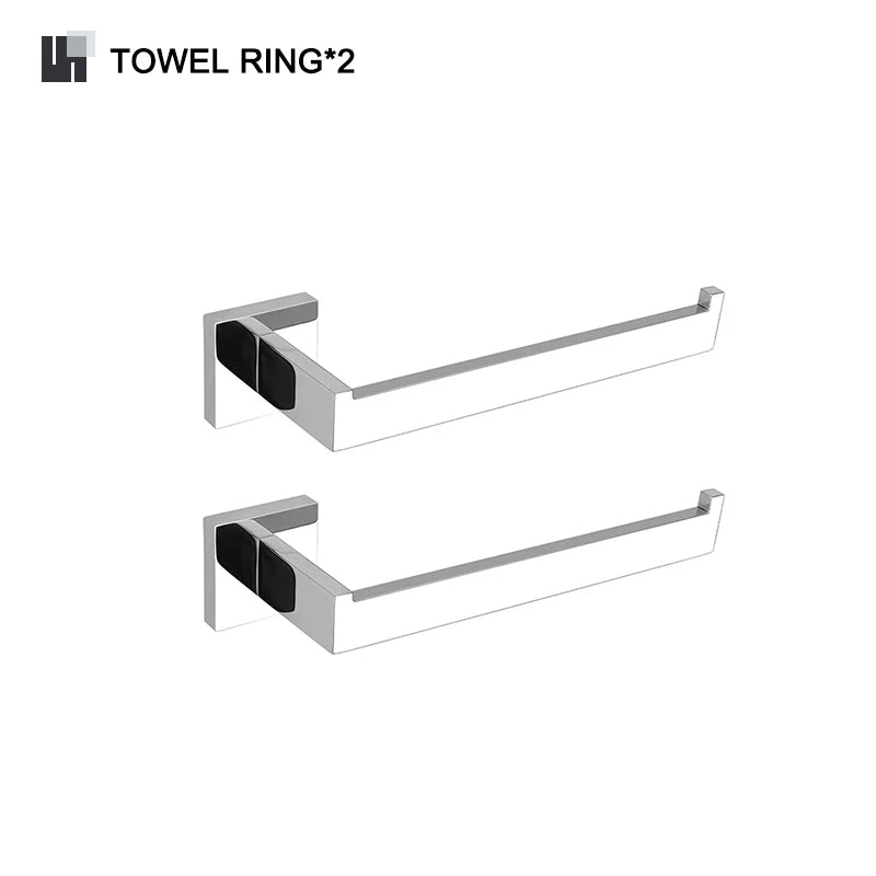 Stainless Steel Chrome Bathroom Hardware Set Square Towel Rack Towel Rack Tissue Holder Robe Hook Bathroom Rack Accessories