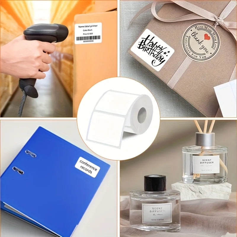 Glossy Thermal Sticker Labels, 4 Rolls Oil Resistant Scratch Resistant Multi-purpose White Label Tape Fit for All Kinds of Label