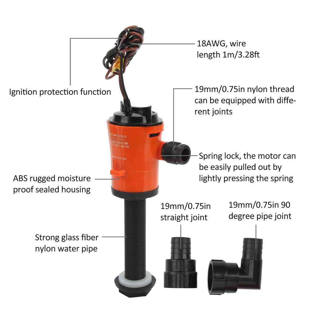Aerator Livewell Pump 800GPH 12V 4.0A Portable Submersible Fish  Pump for Boat Marine Aerator Livewell Pump Boat Bilge Pump