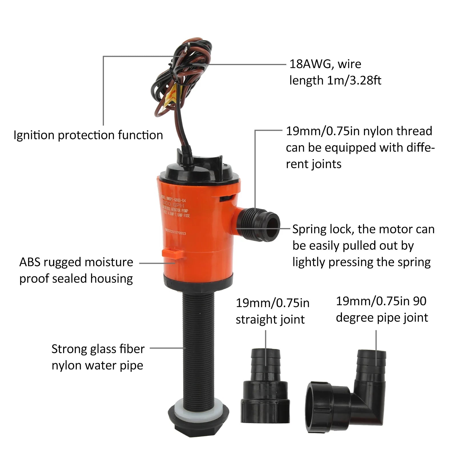 Aerator Livewell Pump 800GPH 12V 4.0A Portable Submersible Fish  Pump for Boat Marine Aerator Livewell Pump Boat Bilge Pump