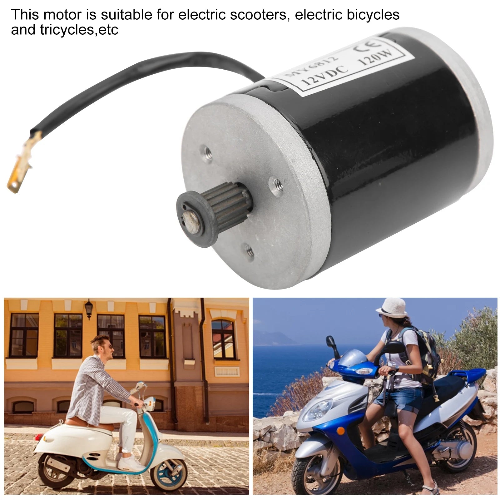 120W Small Motor 12V Motor MY6812 12V 120W Small Electric Scooter High Speed Brushed Motor with Belt Pulley E-Bike Brushed Motor