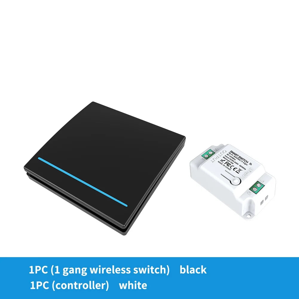 Long Distance Smart Tuya Wifi Wireless Switch Black And  White 1/2/3gang RF433 Remote Control Light Switch CR2032 Power Supply