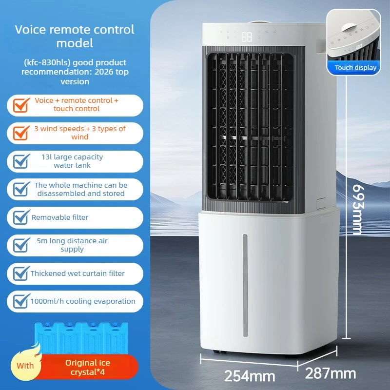 New Mini Air Conditioner Fan Cooling for Whole Room Mobile with Ice Crystals Voice Control Quiet Detachable Filter Air Cooler