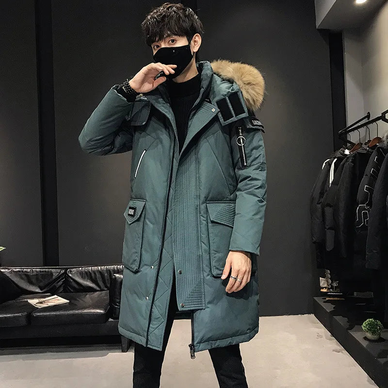 Men's New Korean Version Thick Parka Over the Knee Men's Mid to Long Style Trendy Handsome Men's Coat High Quality Design Parkas