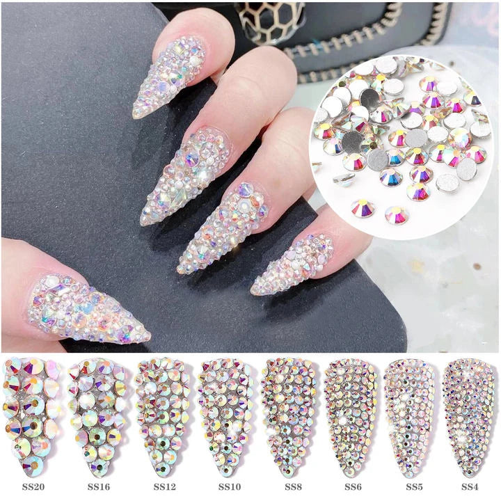 1440pcs Nail Clear/AB Glass Strass FlatBack Crystal Rhinestone (SS3-SS30)3D Nail Gem Stones Non-HotFix Nail Rhinestone