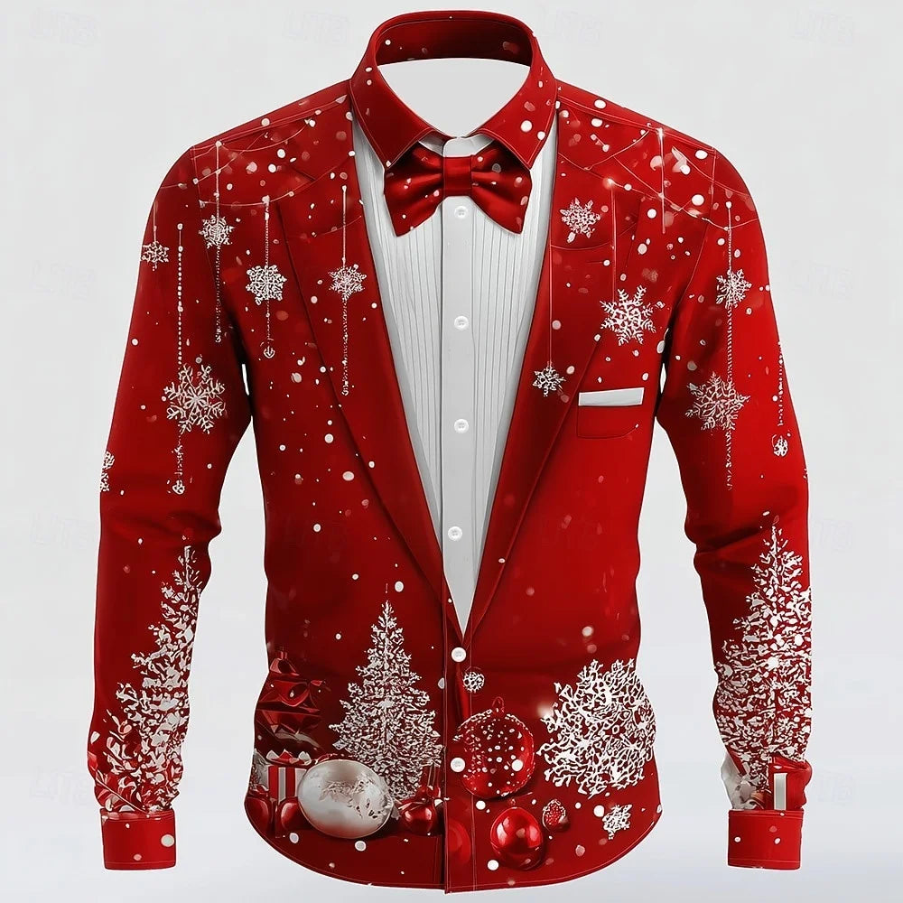 Christmas Festival Theme Men's 3D Printed Formal Shirts Christmas Tree Santa Claus Graphic Long Sleeve Shirt Fashion Men's Shirt