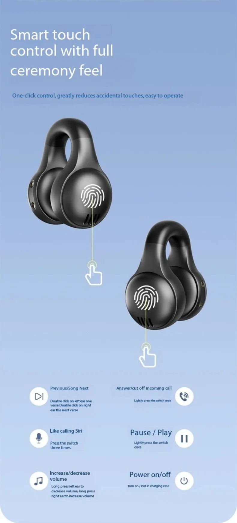 Digital Display Ows Ear Clip Wireless Bluetooth 5.4 Headphones with Noise Reduction for Sports Music New Mirror-Style Headphones