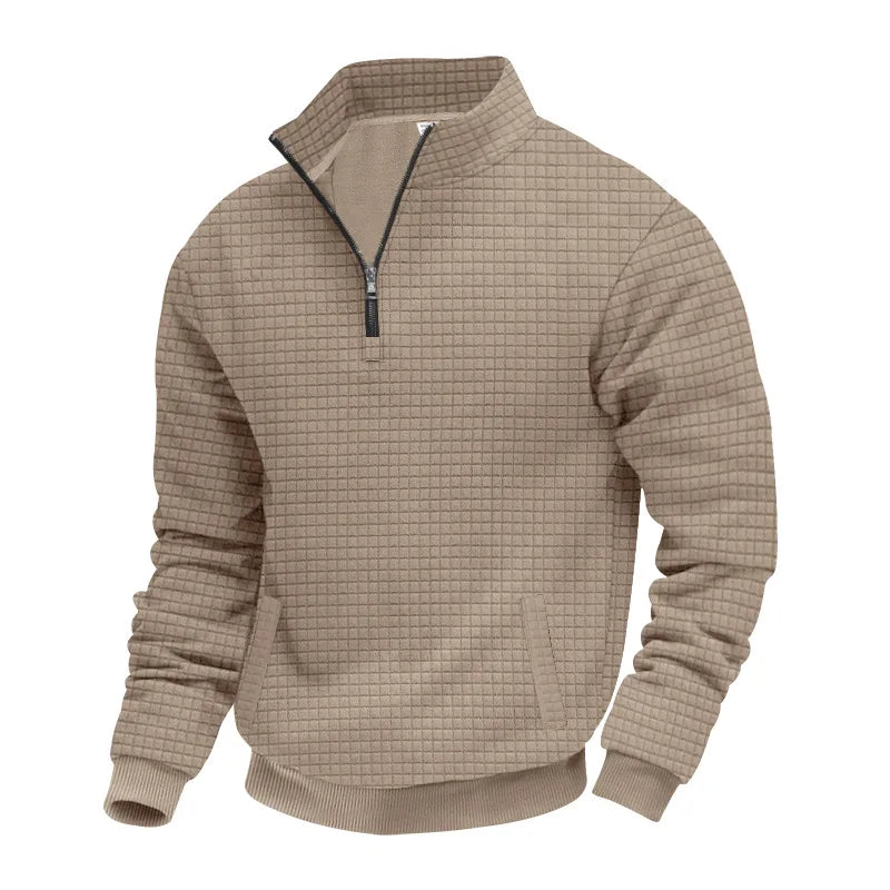 semi-zipper sweater men's autumn and winter jacquard small checkered stand-up collar casual pullover large size sweater
