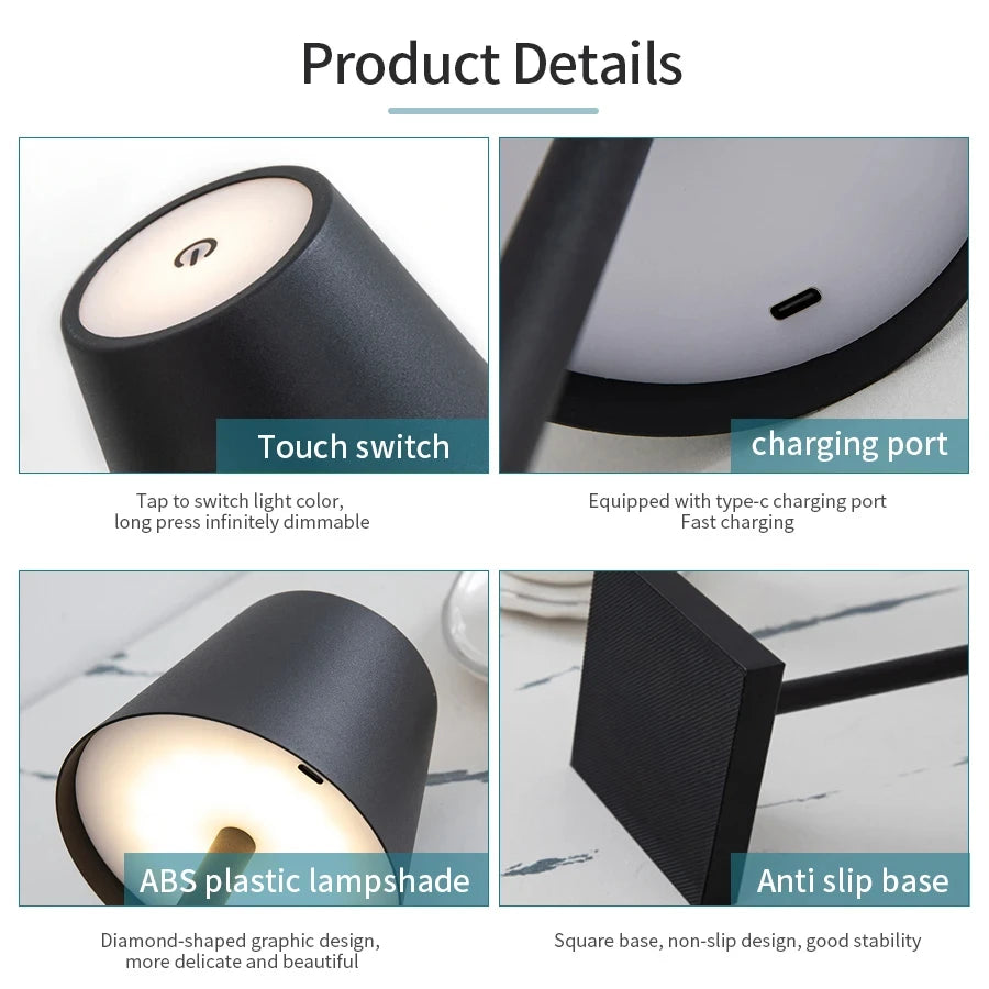 LED Desk Lamp Usb Rechargeable Table Lamp Bar Restaurant Ambiance Wireless Touch Lamps 3Levels Dimmable Waterproof Led Lights