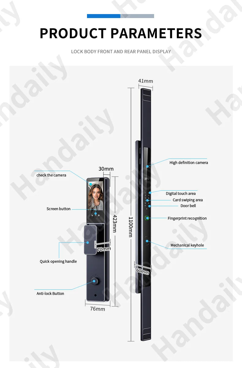 IP 67 Waterproof Smart Door Lock Palm Biometric Tuya WIFI 3D Face Recognition Cerradura Intelligent Video Rfid Digital Lock