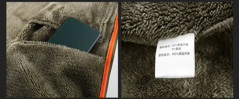 Men Fleece Lined Jacket Winter Thick Warm Stand Collar Zip Up Windproof Outdoor Casual Outerwear