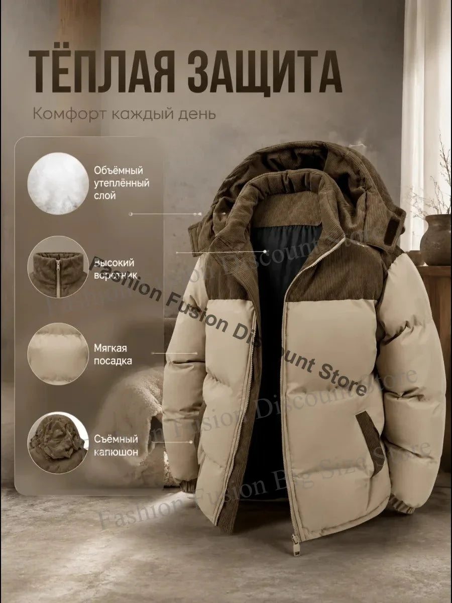 Winter Men Waterproof Windproof Casual Jacket Mens Puffer Hooded Fashion Jacket Man Outdoor Loose Thick Jacket Windbreaker Parka