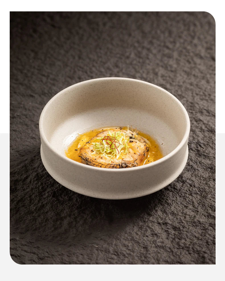 Retro Thick Earthenware Bowl Ceramic Rice Bowl Creative Small Dish Bowl Irregular Plate Dish Commercial Dining Utensils