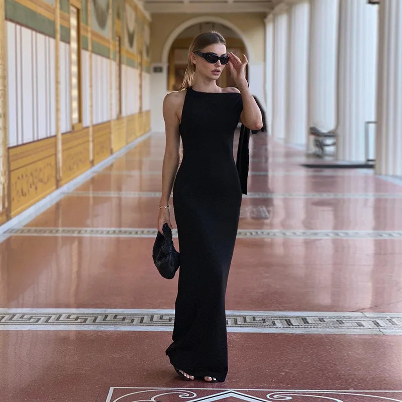 Women's Hot Sweetheart Long Dress New Fashion Asymmetric Temperament Slim Package Hip Simple Tie Dresses