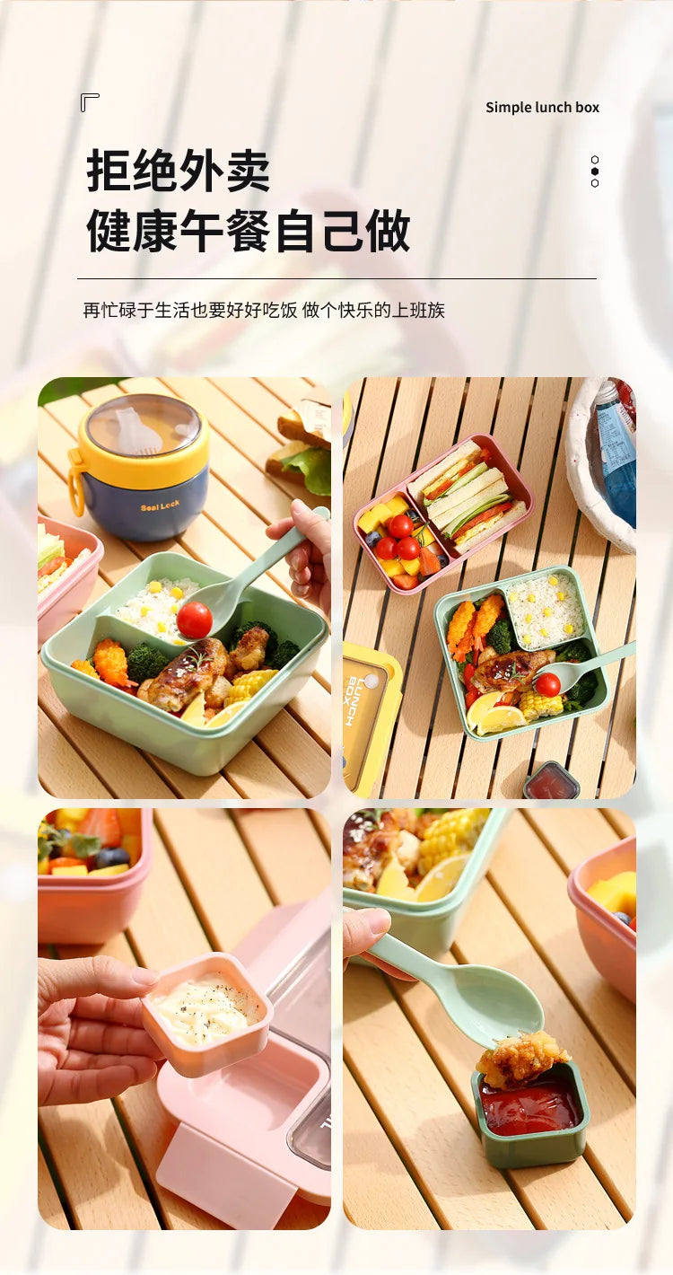 850ml/1100ml Lunch Box Microwave Portable Bento Boxes with Tableware for Kids School Leakproof 4 Grid Food Snack Containers
