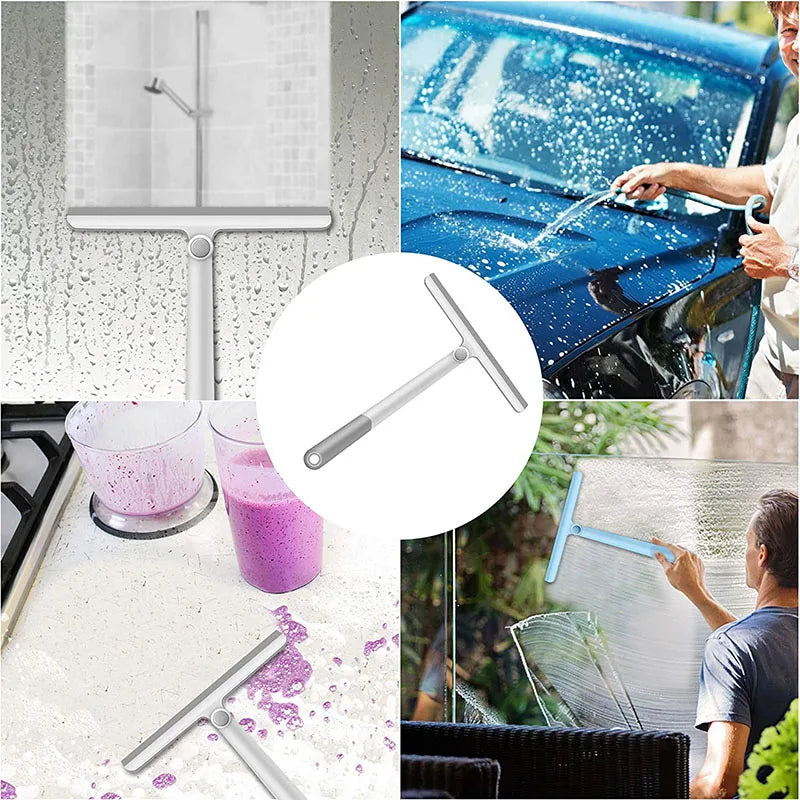 360 Degree Rotatable Shower Squeegee Glass Wiper Scraper Squeegee Cleaner With Silicone Holder Bathroom Mirror Scraper Cleaning