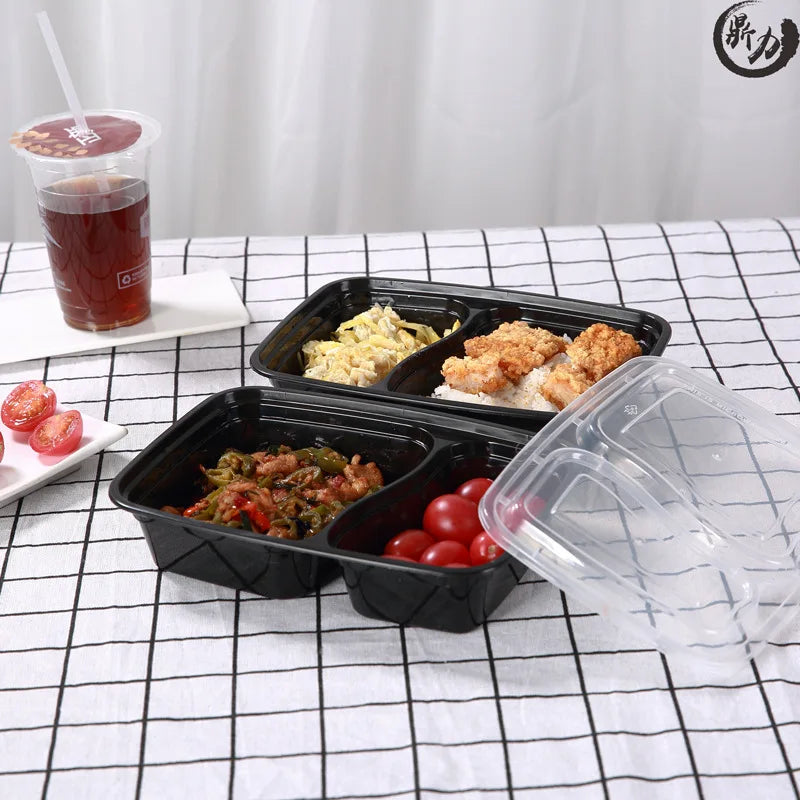 10Sets Disposable Food Storage Boxes with Lids Plastic Bento Lunch Box Microwave Refrigerator Container Stackable Kitchen