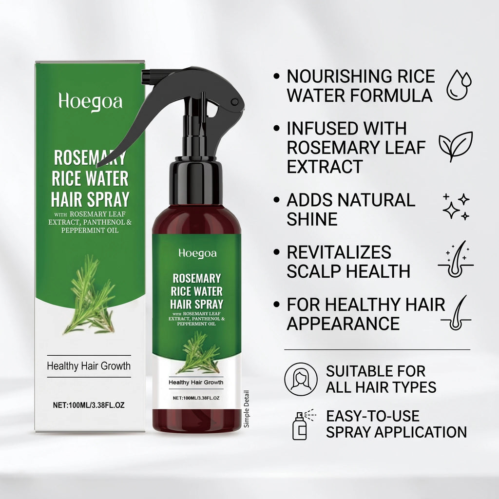 Rosemary Rice Water Hair Spray for Dry Frizzy Hair Nourishing Scalp Repair Damaged Hair Strengthen Weak Roots Reduce Breakage