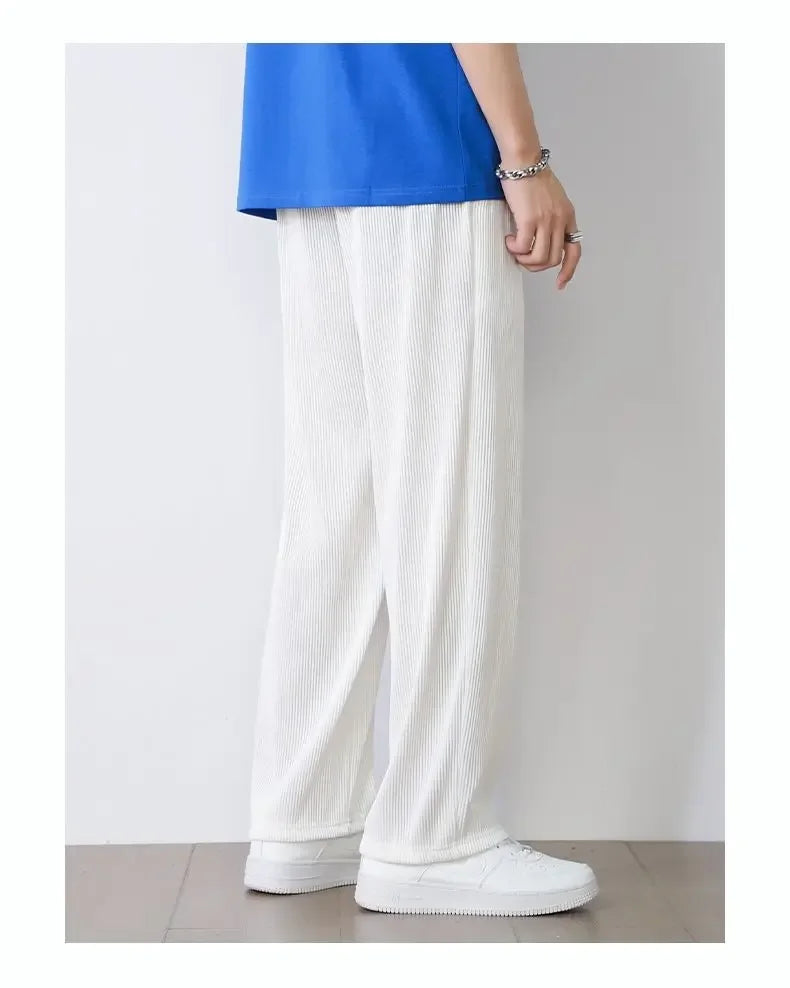 Summer White Casual Pants Men's Ice Silk Pants Men's Drape Floor Mop Pants  Korean Straight Loose Wide Leg Long Pants